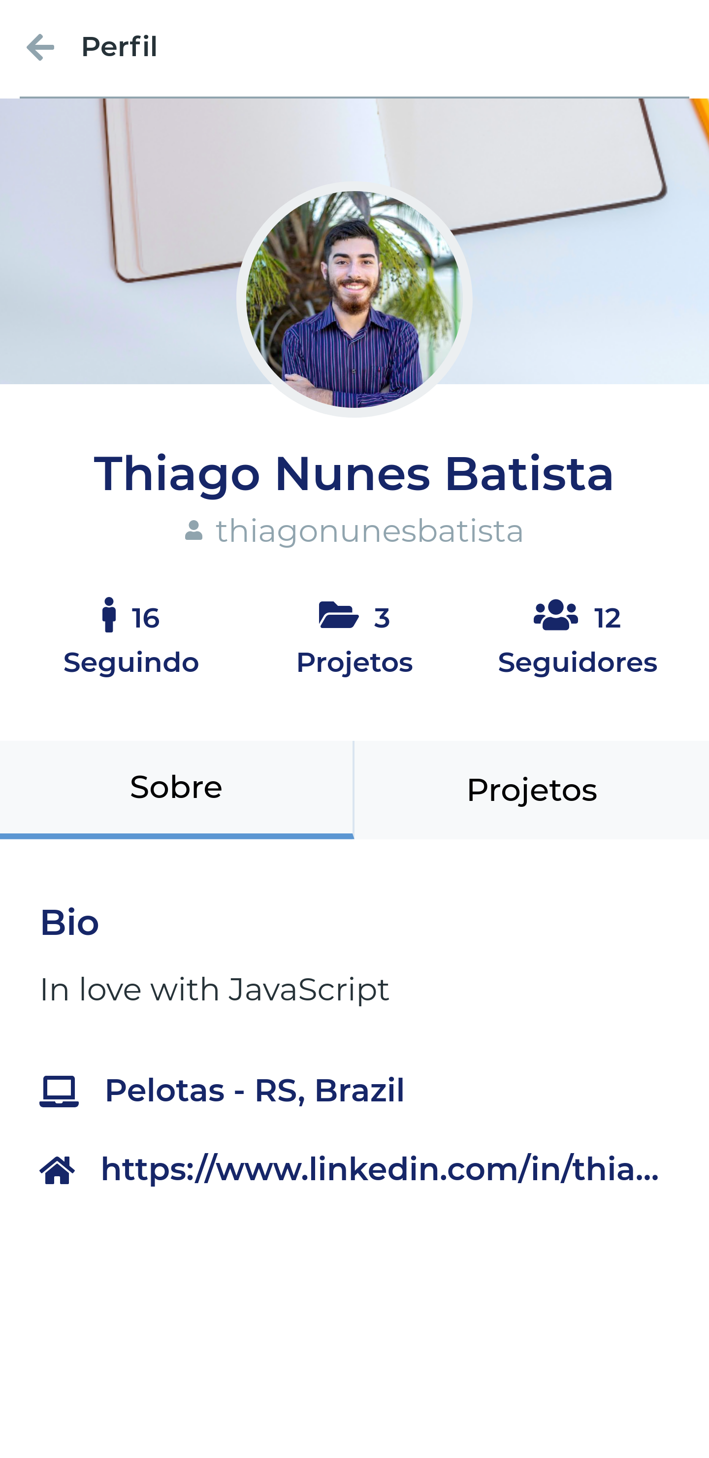 user profile page, about section