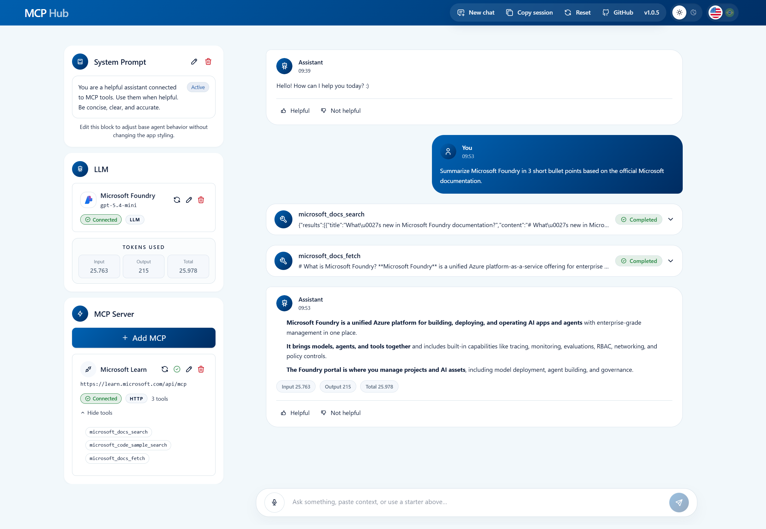 MCP Hub chat interface