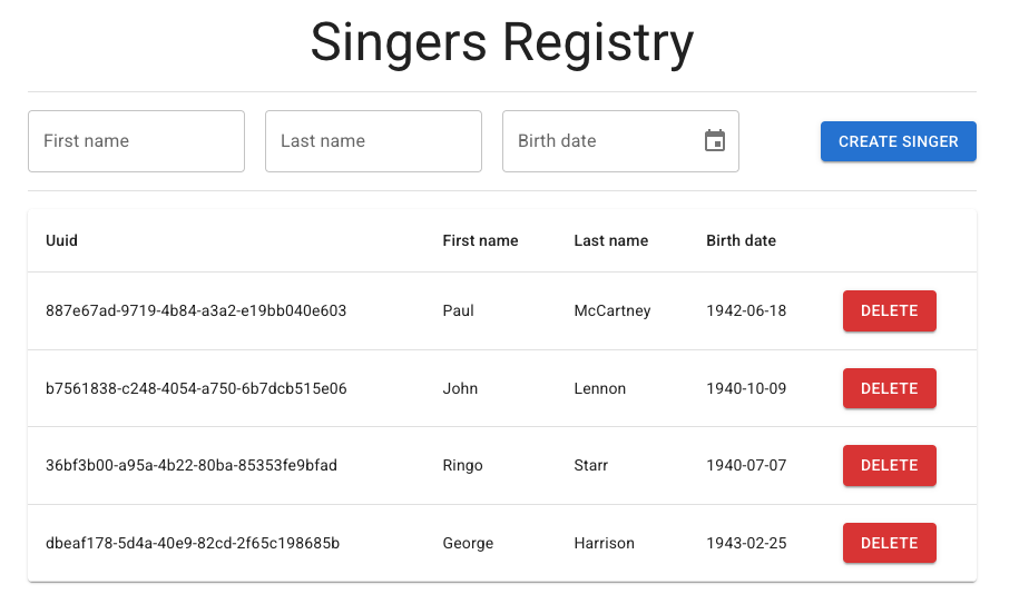 Singers Registry Screenshot