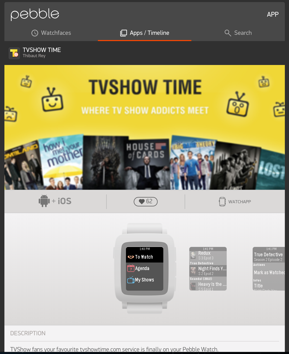 TvShow Time on the Pebble store