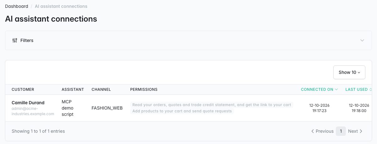 AI assistant connections in the admin