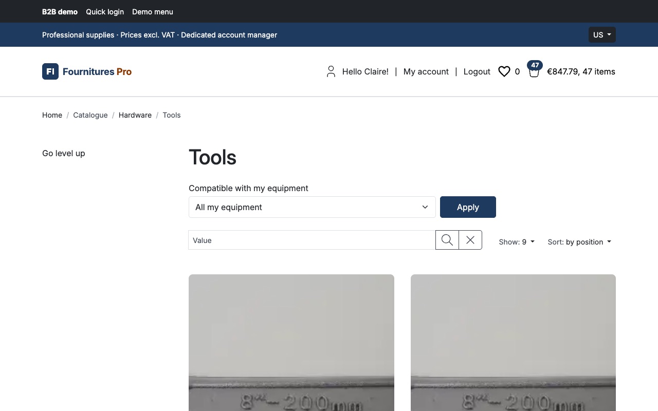 catalogue filtered on compatible parts