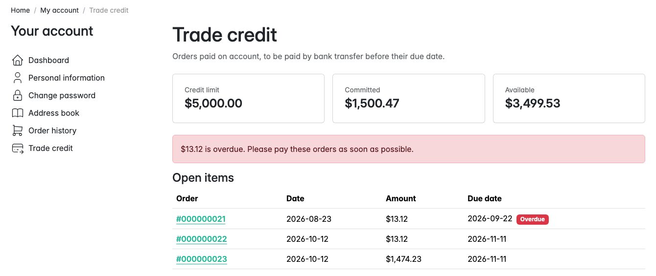 Trade credit statement in the customer account