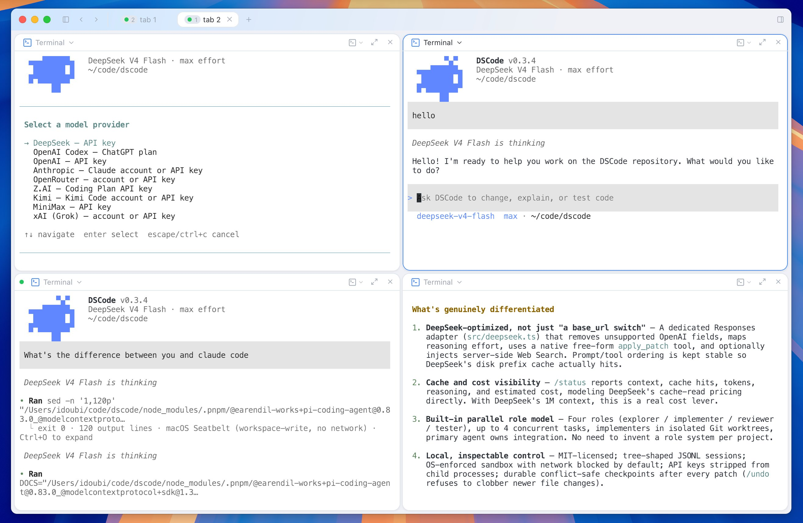 DSCode terminal interface