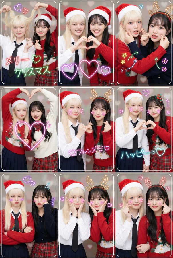 Vibrant 3x3 Purikura-style Photo Collages