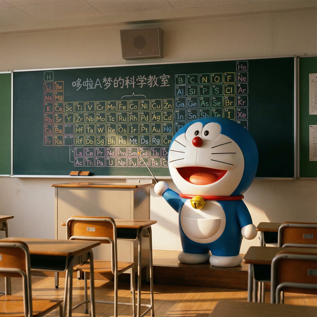 A Hyper-realistic Yet Surreal Image Of Doraemon Teaching