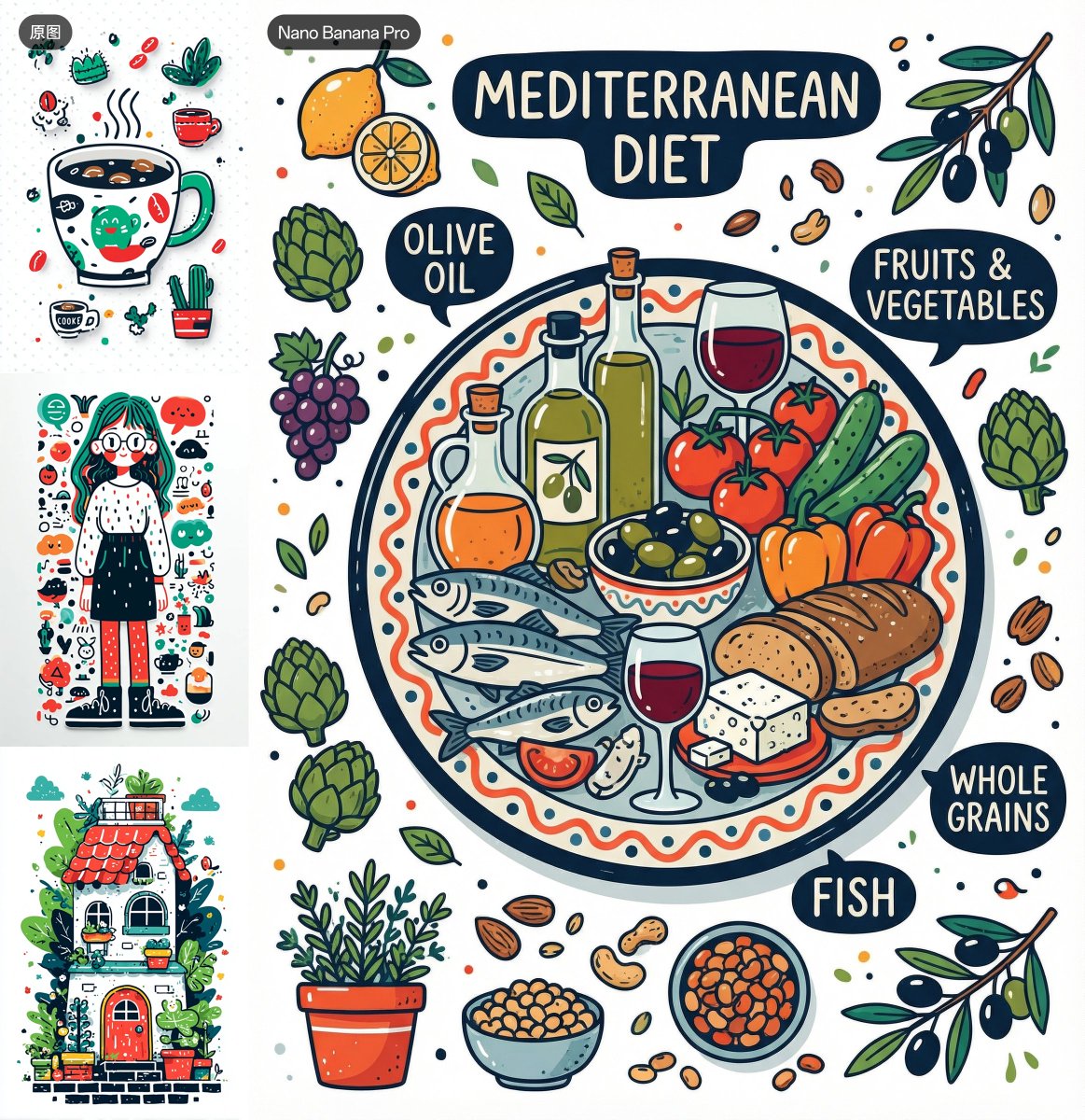 Generate A Mediterranean Diet Illustration By Referencing Multiple