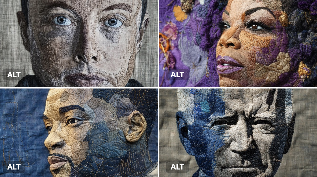 *注意：可替换提示词中的 `[subject]`和`[colors]` 为具体主题和颜色，例如 "Elon Musk", "stitched