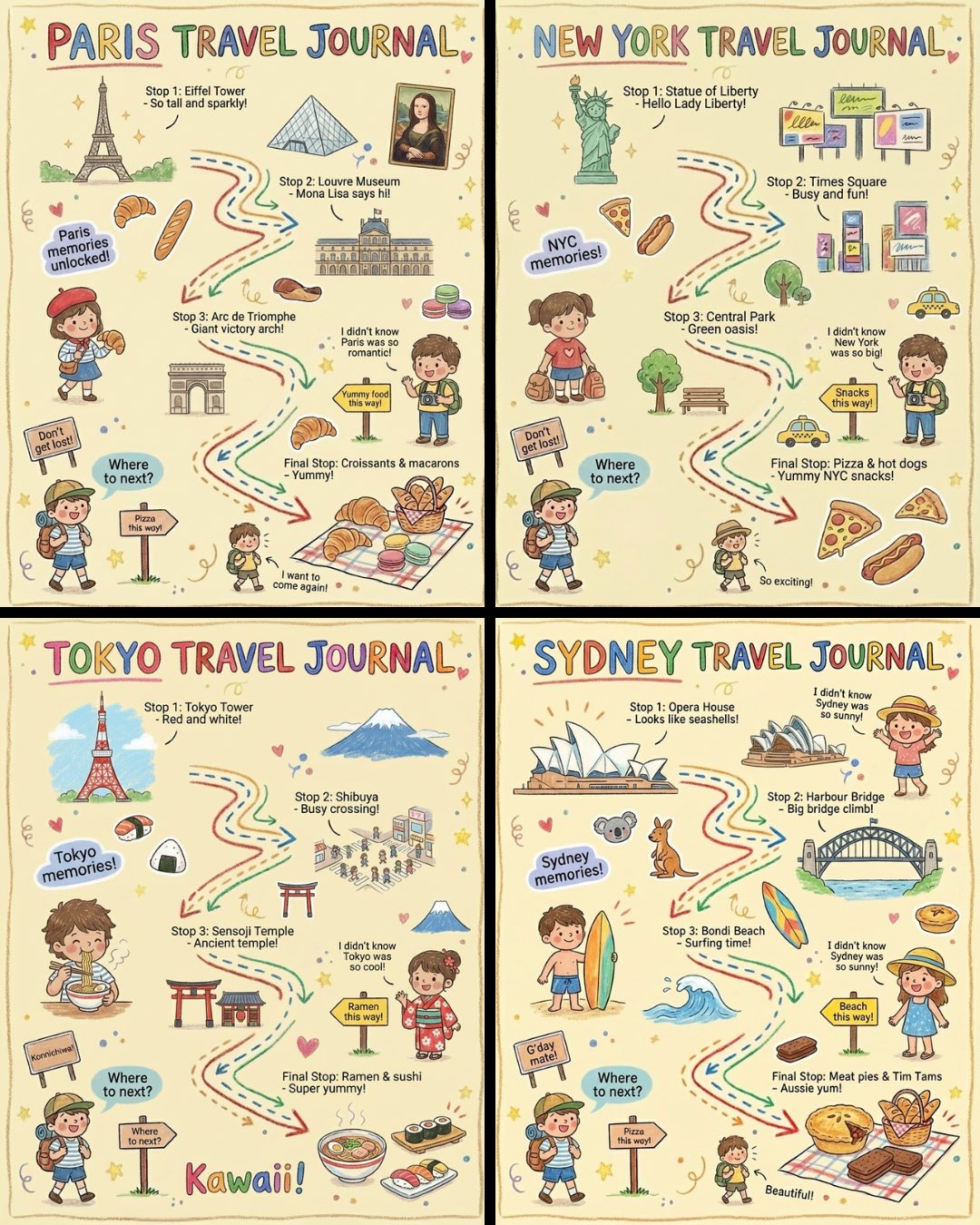 Generate Vibrant, Child-like Crayon Illustrations For Travel Journals