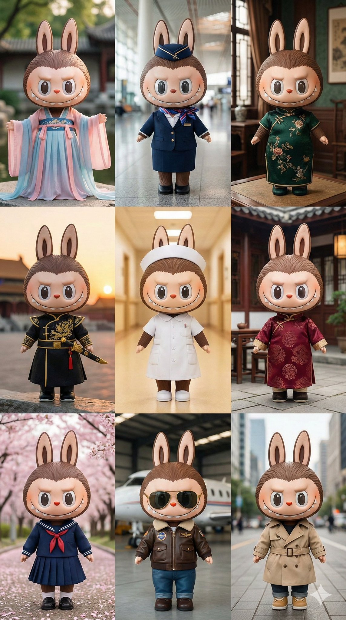 Craft A Cinematic 3x3 Collage Of Labubu In