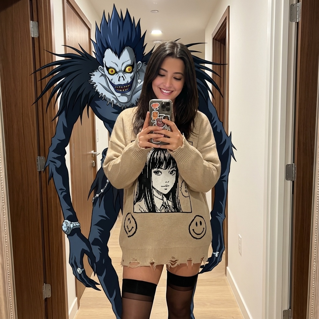 Capture A Vibrant Anime-core Mirror Selfie Blending Reality