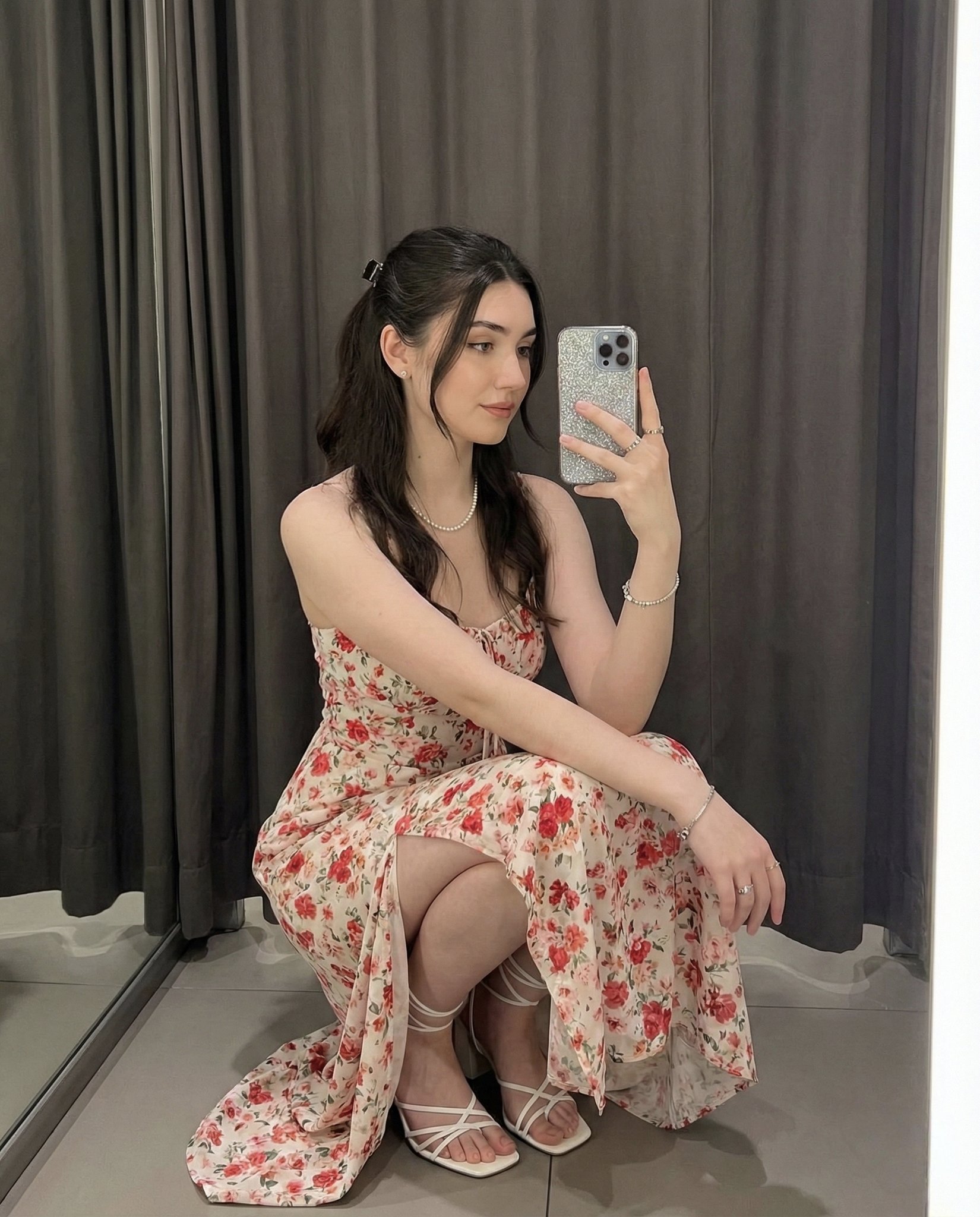 Capture A Young Woman's Elegant Indoor Selfie Moment