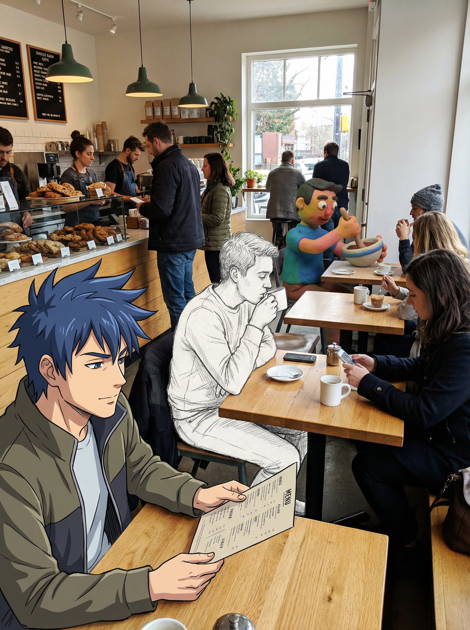 This Creative Scene Merges Anime, Pencil Sketch, And