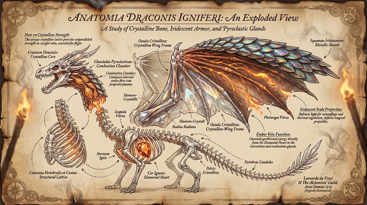 This Intricate Exploded-view Anatomical Illustration Of A Dragon,