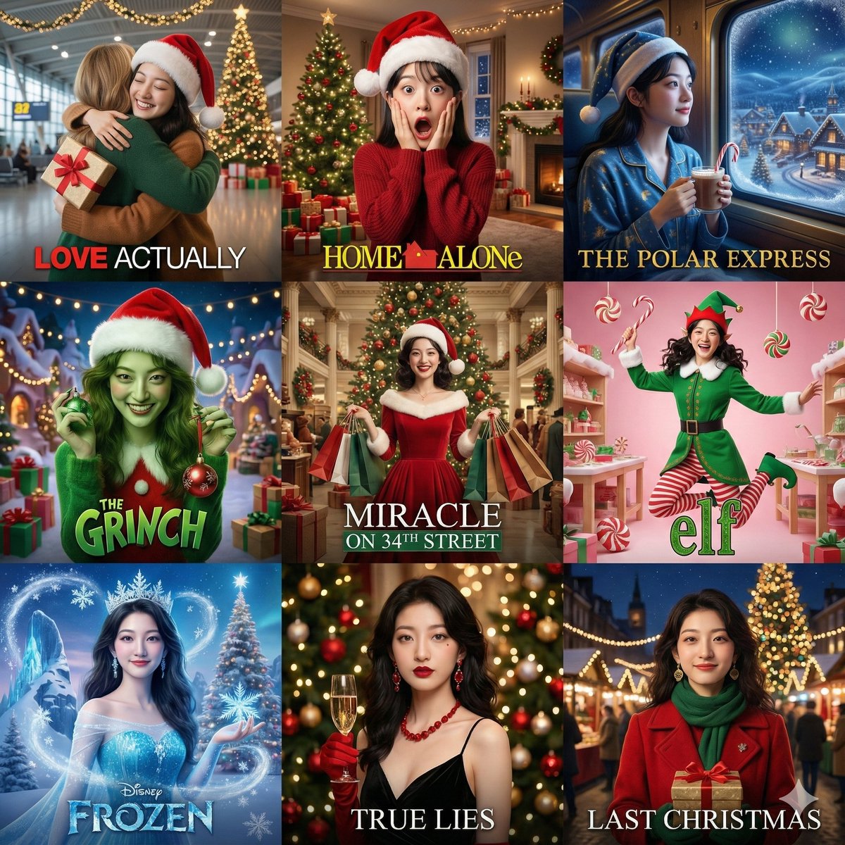 A Festive 3x3 Movie Collage Featuring One Consistent