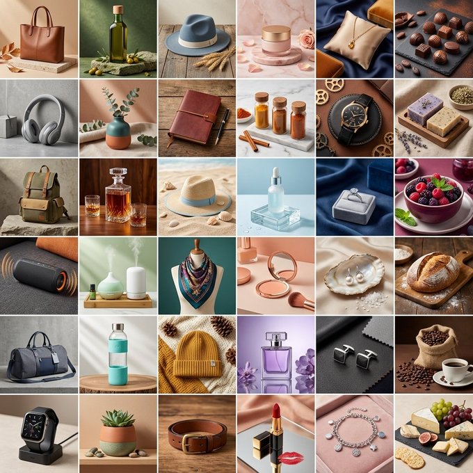 Craft A 6x6 Grid Of Diverse, High-end Product