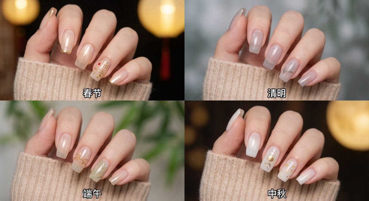 A 2x2 Collage For Chinese Festival-themed Nail Art