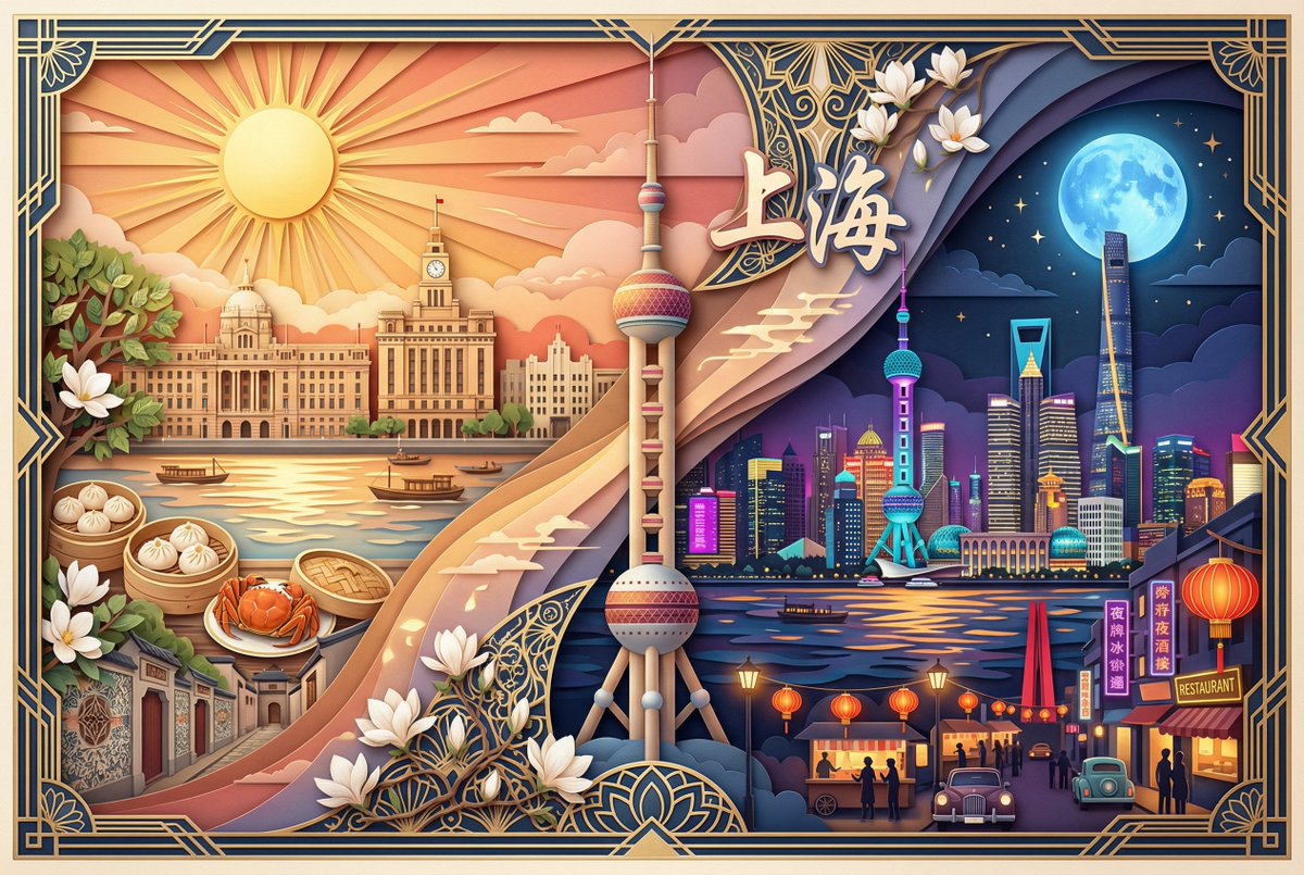 Elegant Day-night Split Paper Cut Art Of Cities