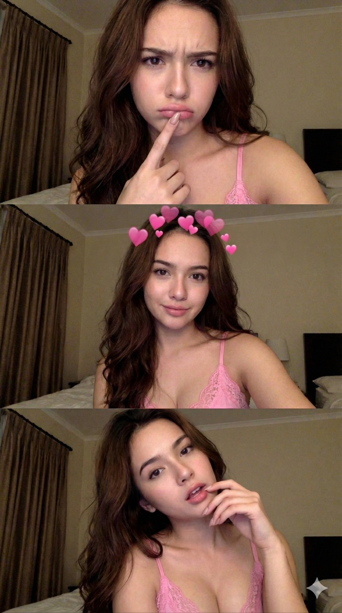 A Vertical Three-panel Collage Of Close-up Selfies