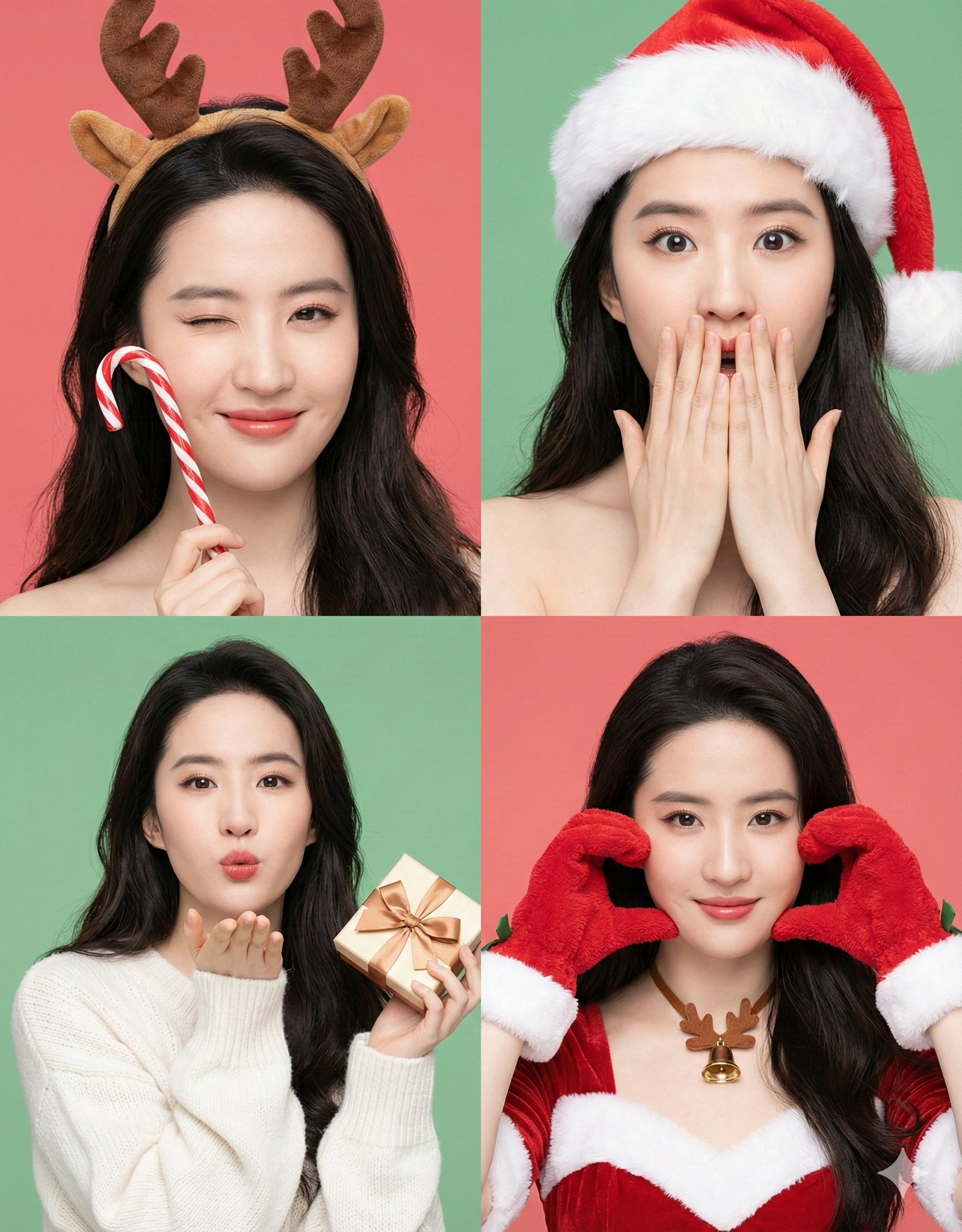 A Photorealistic Christmas-themed Split-screen Collage Of A Sweet