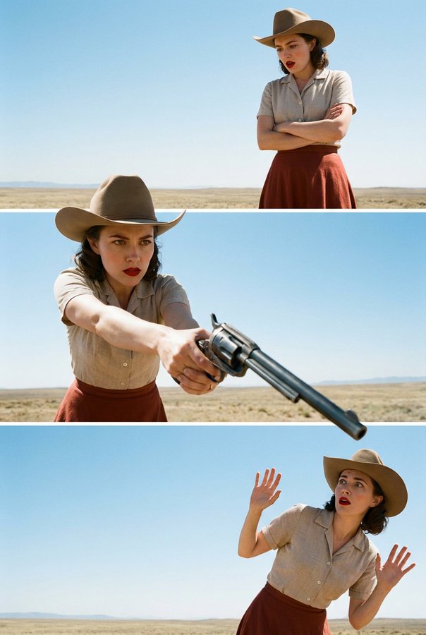 Craft A Cinematic, Photorealistic Triptych Of A Woman