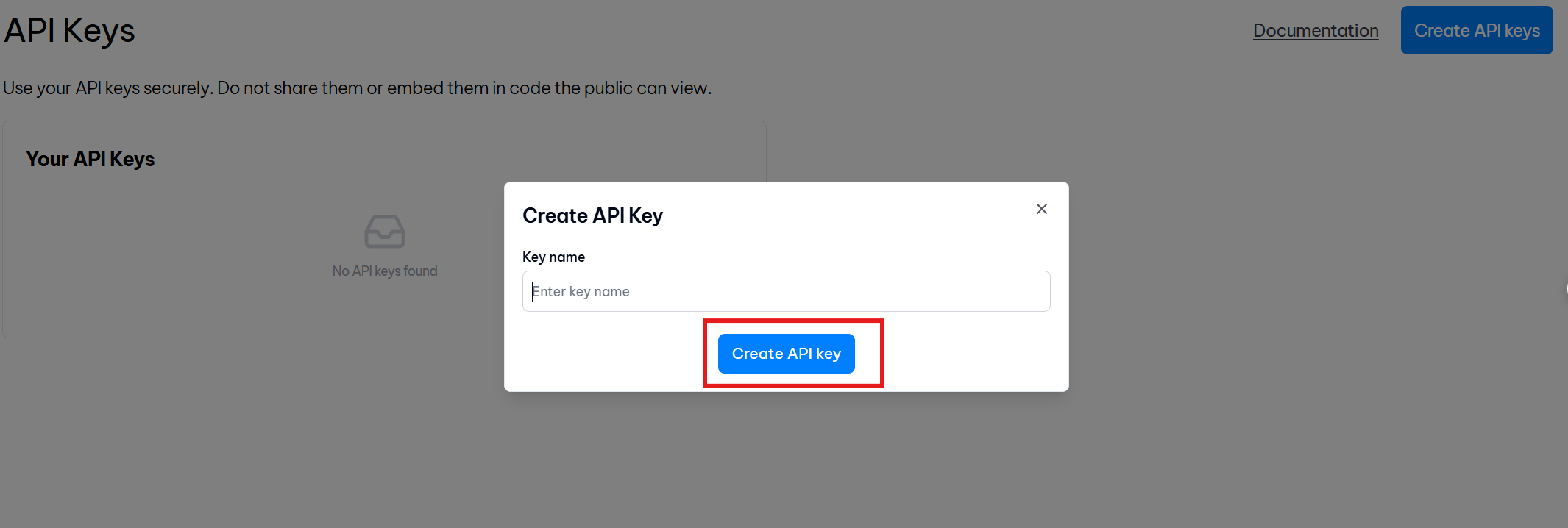 Step 2: Click Create API Key Button