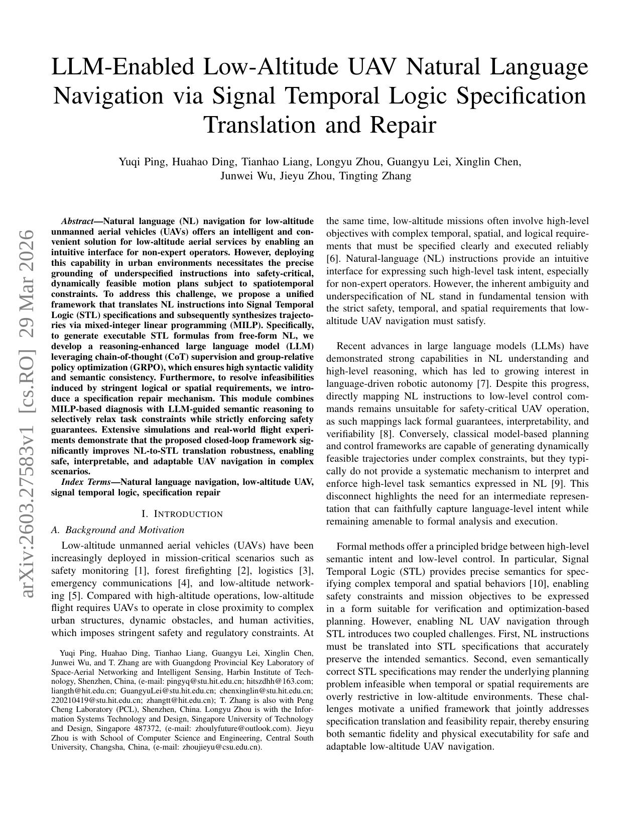 [20260329] LLM-Enabled Low-Altitude UAV Natural Language Navigation via ...
