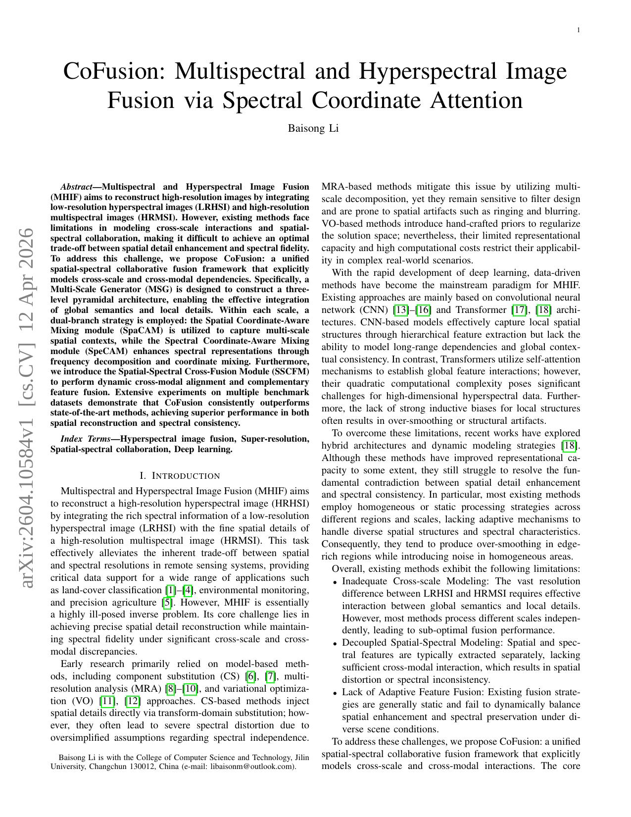 [20260412] CoFusion: Multispectral and Hyperspectral Image Fusion via ...
