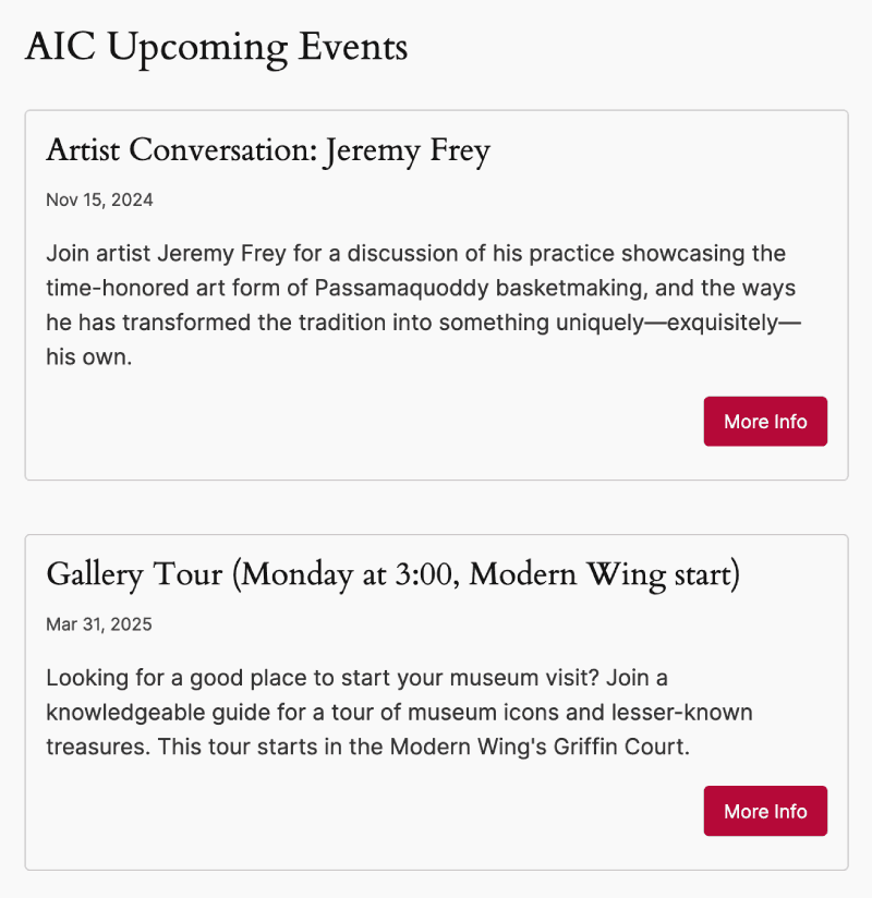 AIC events displayed in post