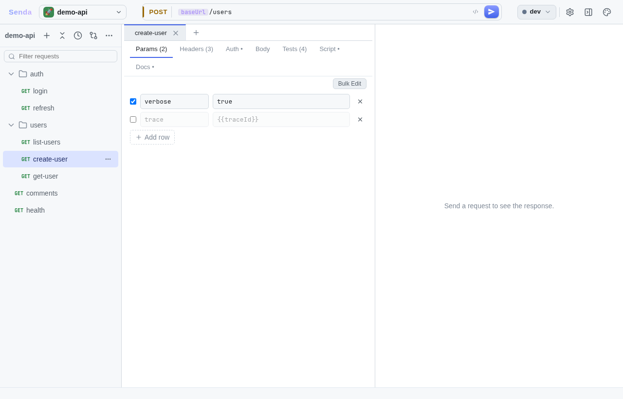 Request open in editor with URL, method, and tab bar