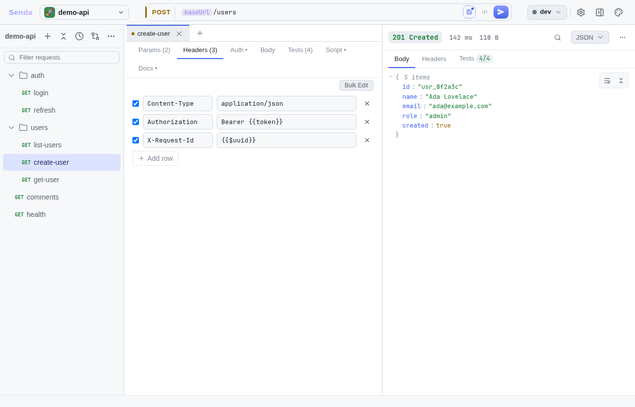 Request headers with per-row enable/disable toggles