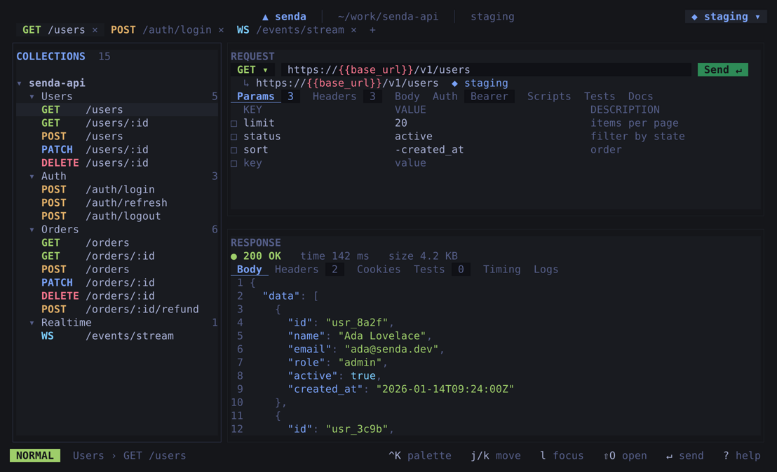 Stacked layout β tree, request stacked over response