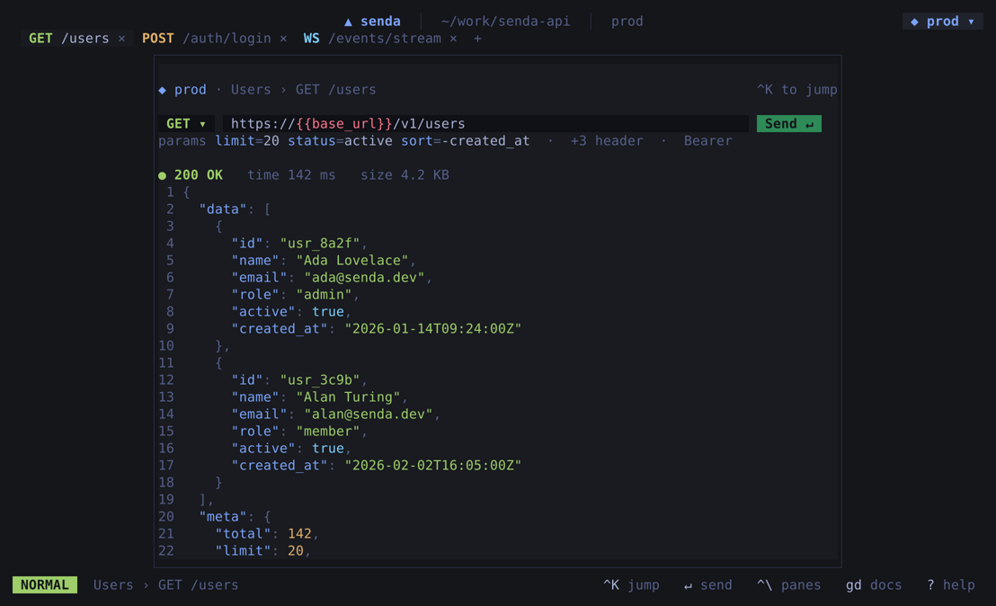 Focus layout β distraction-free request over response, no tree