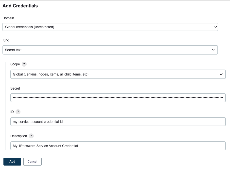 Secret text credential - Service Account