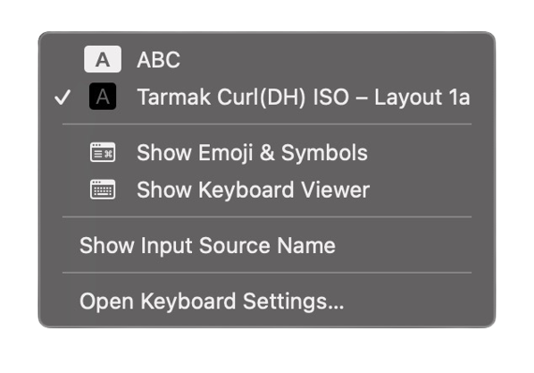 Switch to the Tarmak Curl(DH) ISO – Layout 1a layout