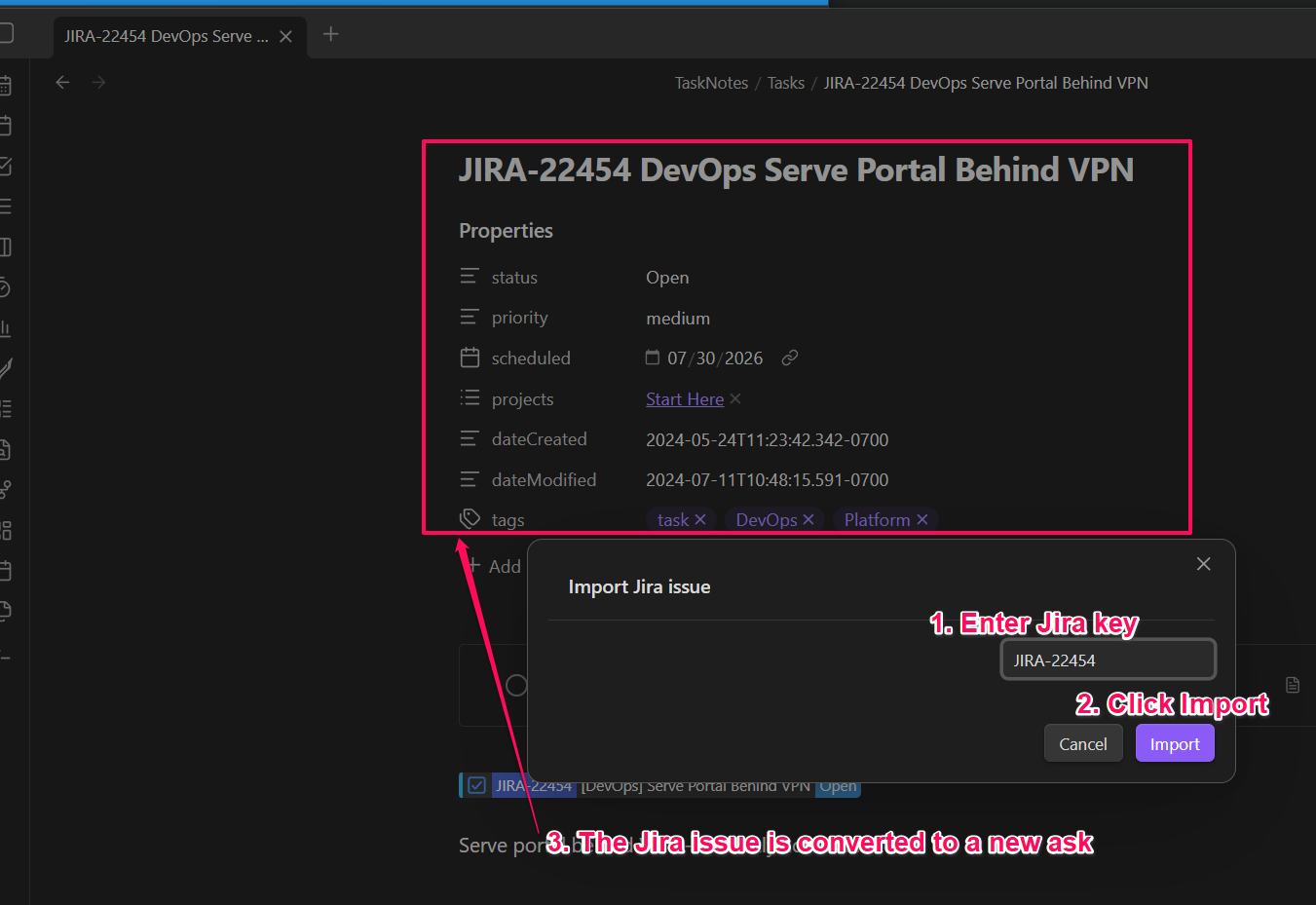 Jira import prompt