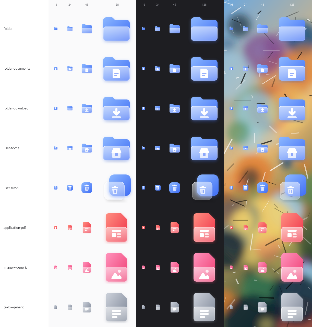Selected icons at 16, 24, 48 and 128 px
