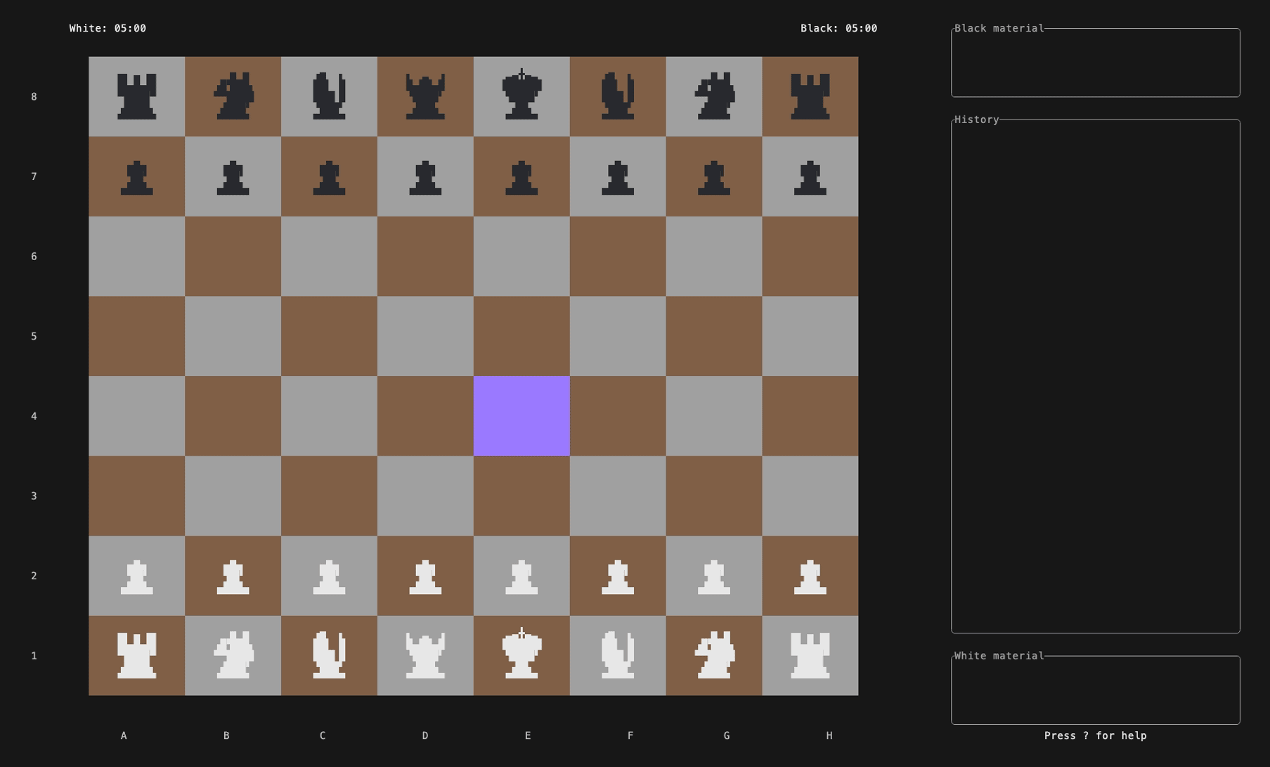 Chess TUI: terminal chess board with piece selection