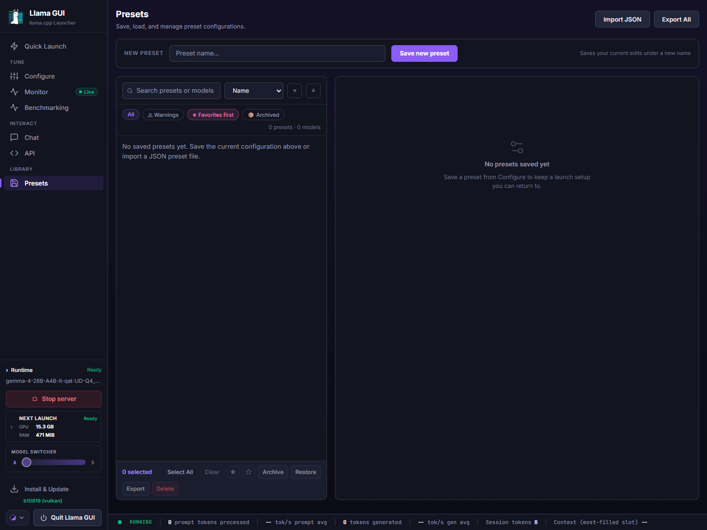 Presets tab