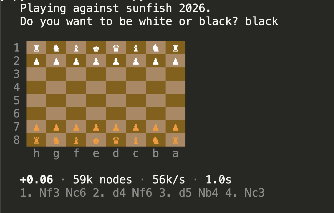 Playing sunfish in the terminal