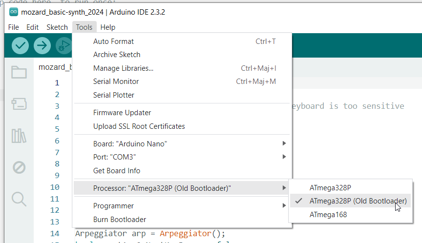 Selecting ATmega328 (Old Bootloader)