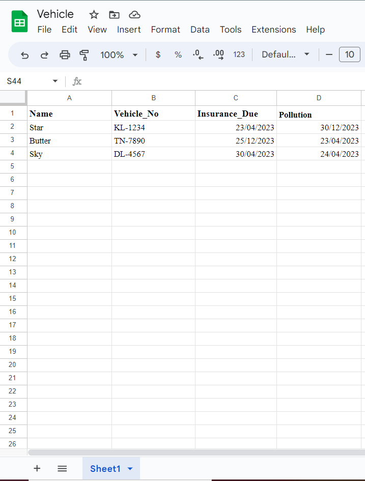 Google Sheet Structure