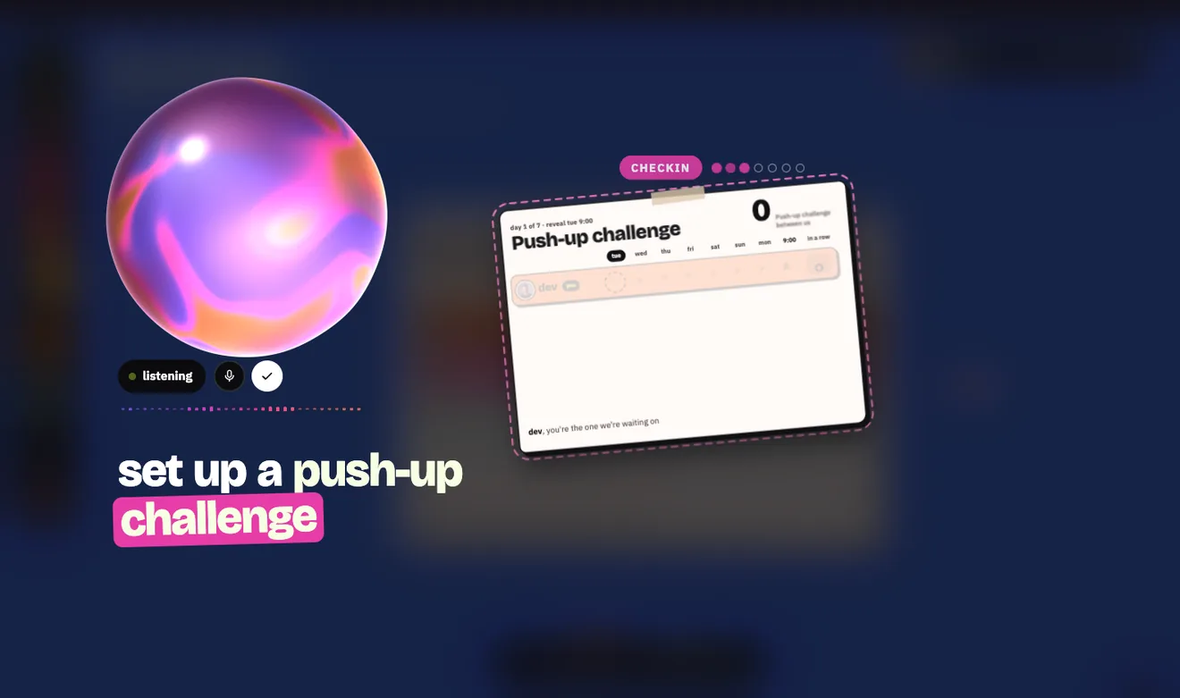 One sentence, "set up a push-up challenge for the four of us", and six linked cards land on the family's board