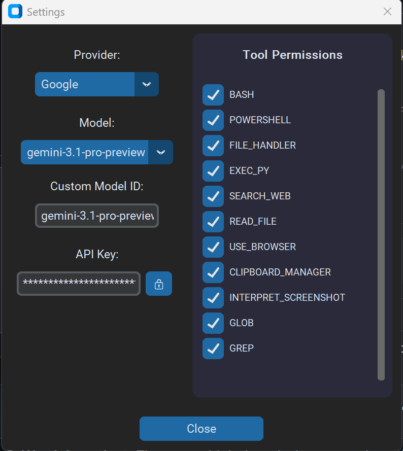 Prompt OS Settings Page