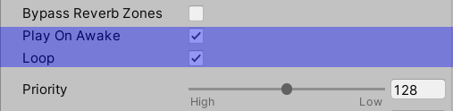 Audio Source Play On Awake and Loop set to true