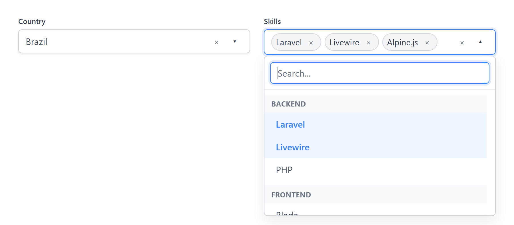 ozi-select: single and grouped multiple select with search