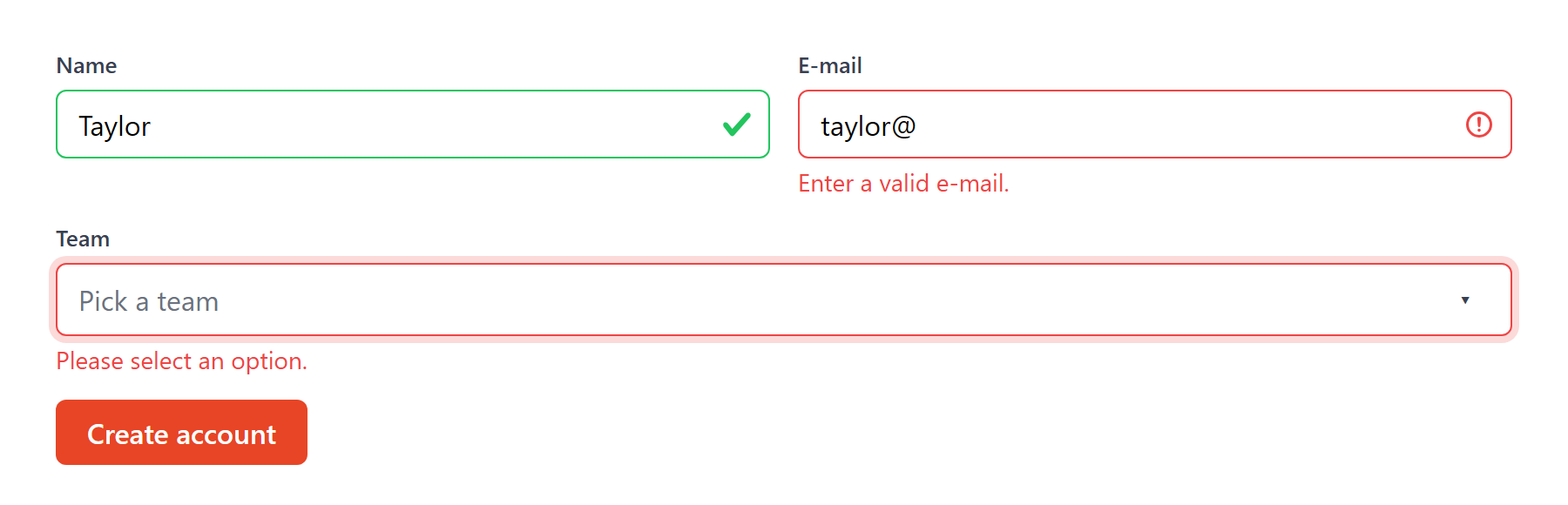 ozi-validate showing valid and invalid fields