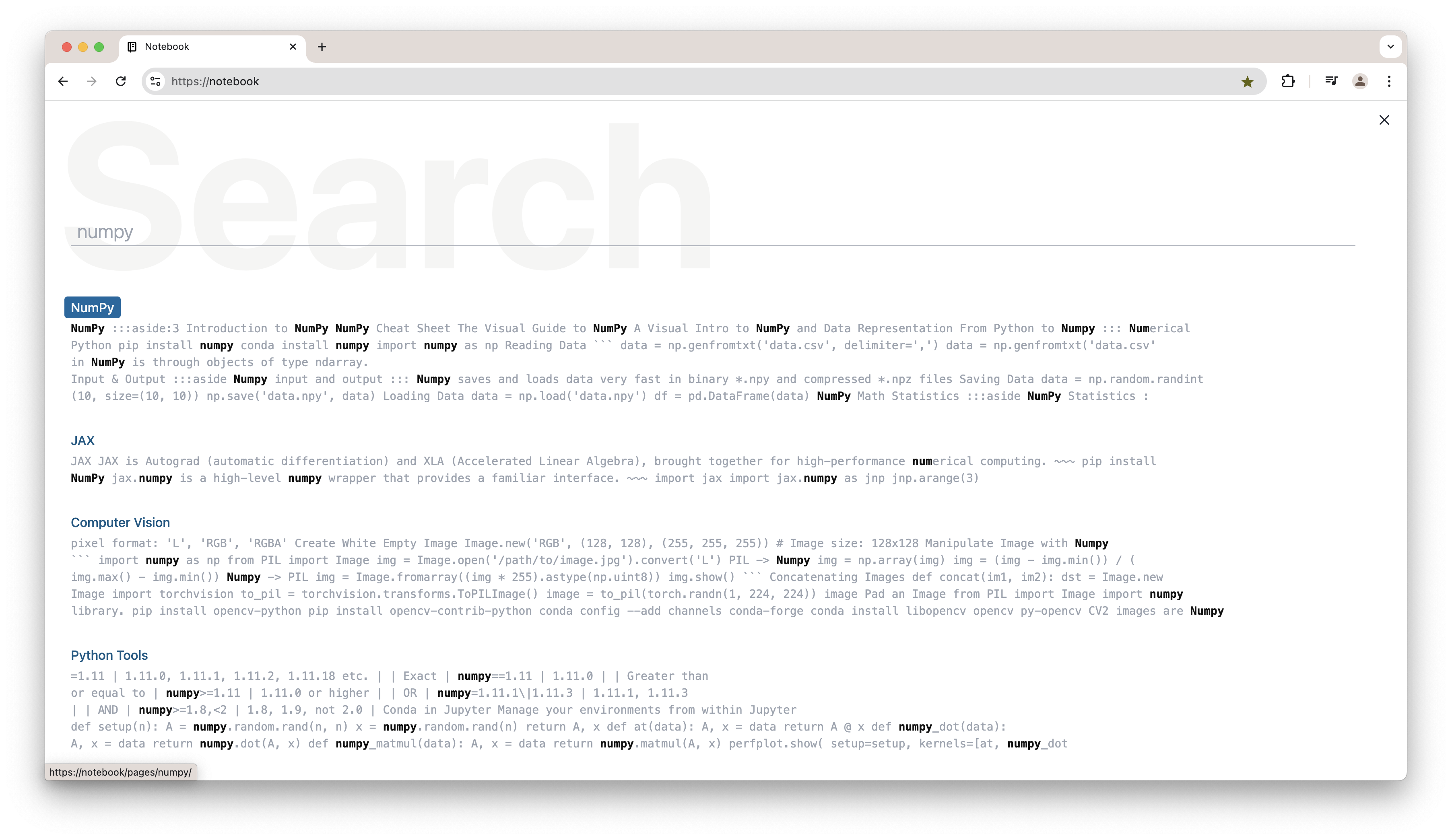 screenshot of search