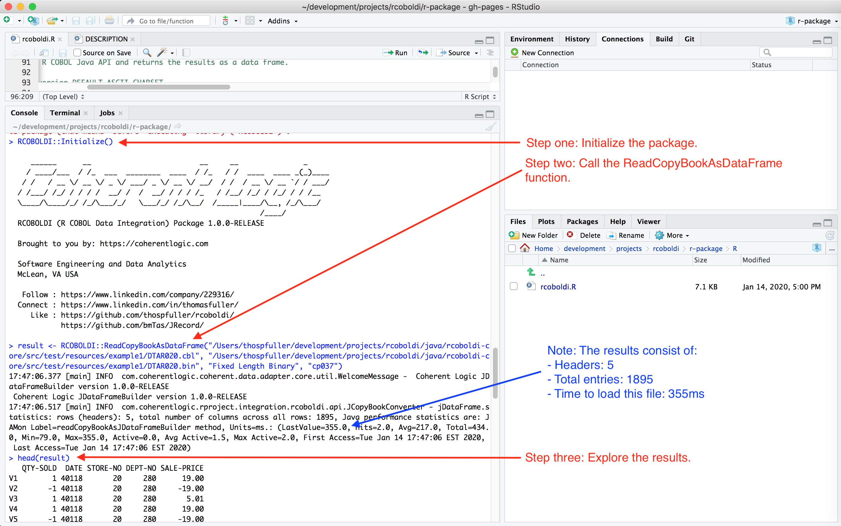 An example of the R COBOL DI (Data Integration) Package in use.