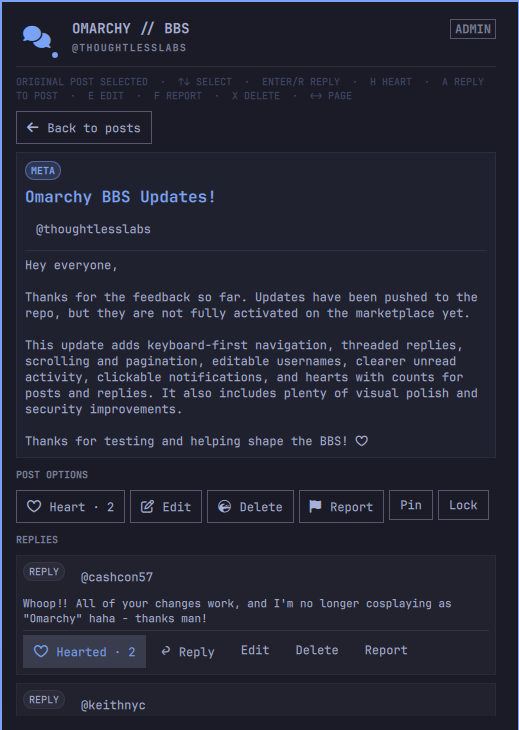 Omarchy BBS thread view